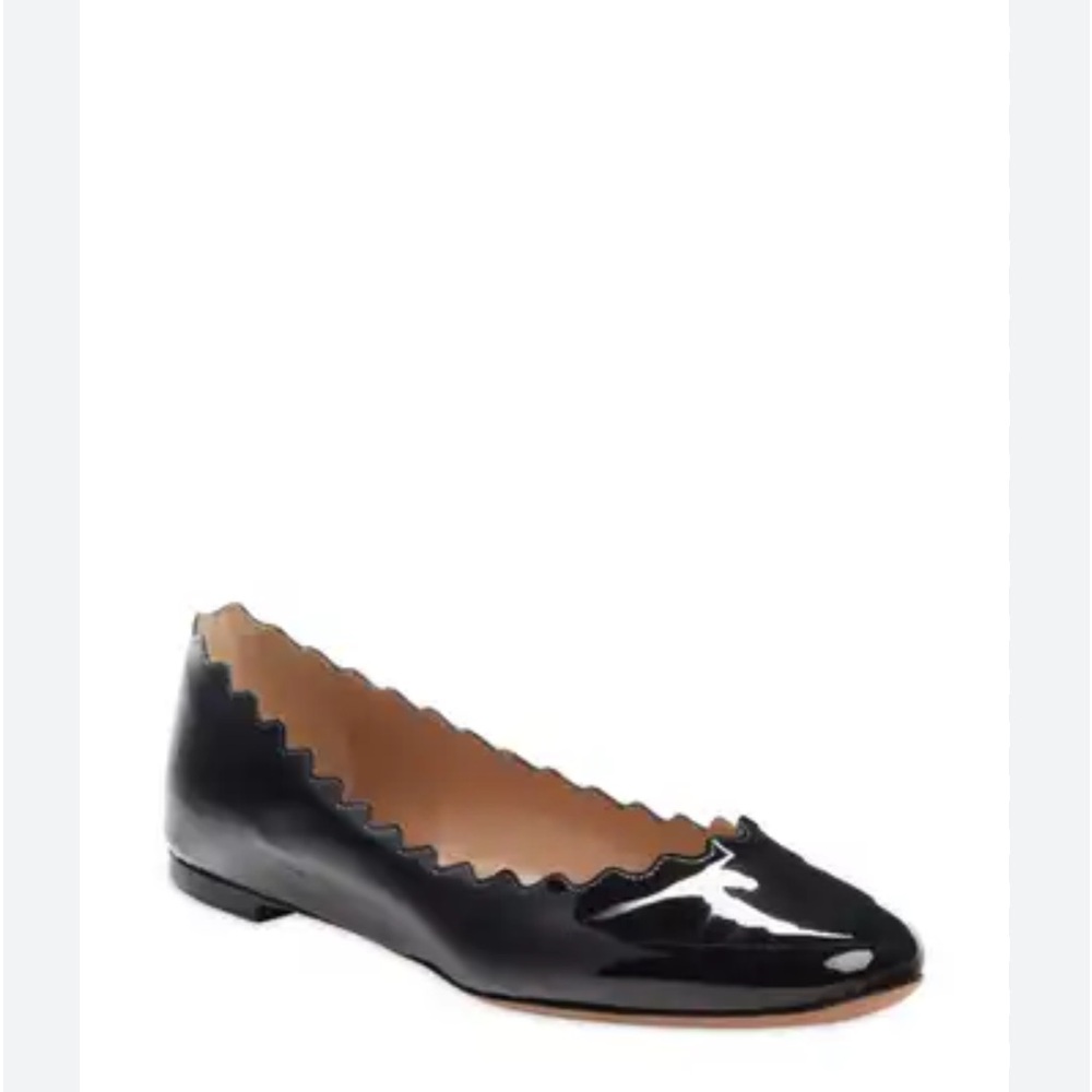 Chloe Black Patent  Leather Scalloped Ballet Flats